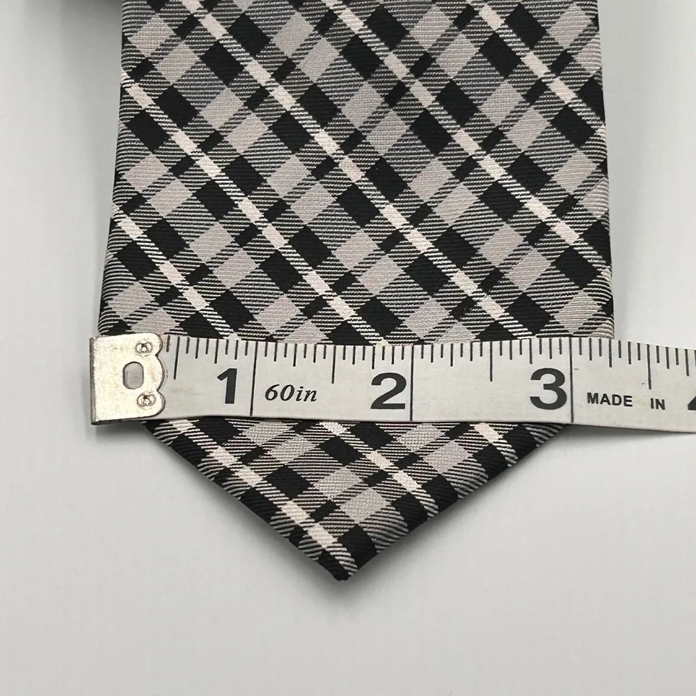 Chaps Plaid Necktie‎ Black Gray White Silk Business Formal Mens Handmade